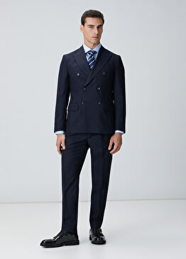 Lacivert Çizgili Yün Takım Elbise