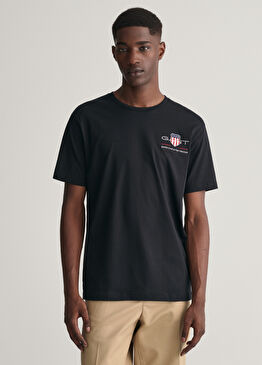 Siyah Logolu Bisiklet Yaka Regular Fit Kısa Kollu Erkek T-shirt