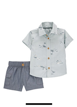 Mavi Kısa Kollu Gömlek Şort Erkek Bebek 2'li Set