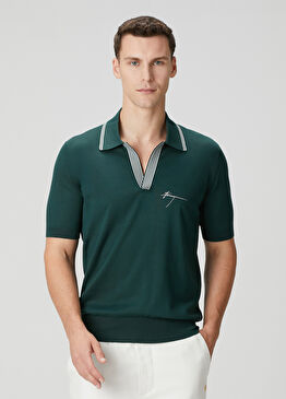 Yeşil Polo Yaka Kısa Kollu İpek Triko