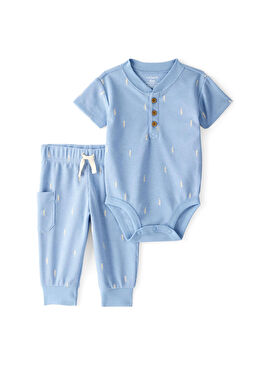 Mavi Kısa Kollu Body ve Pantolon Erkek Bebek 2'li Set  