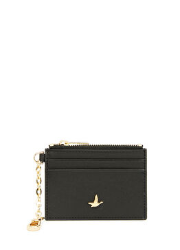 Siyah Anahtarlık Detaylı Kadın Deri Kartlık