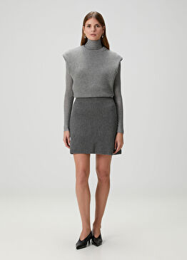 Gri Mini Yün Triko Etek