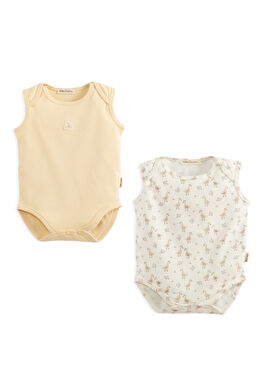 Goose 2'li Ekru Sarı Kolsuz Yenidoğan Body Seti