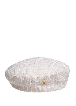 Diana Beyaz Tüvit Simli Kadın Beret Şapka