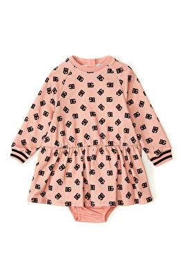 Pembe Siyah Logo Desenli Kız Bebek Elbise Set