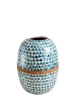 Hanoi Capiz Beyaz Açık Mavi Vazo 39 cm 