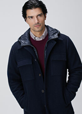 Lacivert Casual Yün Kaban