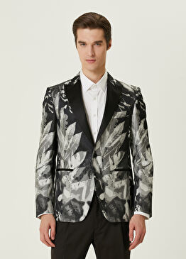 Koyu Gri Desenli İpek Ceket