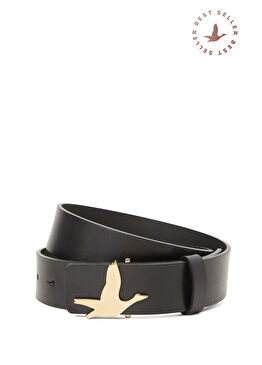 Siyah Kaz Logolu Kadın Deri Kemer