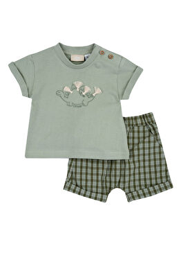 Yeşil Baskılı Kısa Kollu T-shirt ve Şort Erkek Bebek 2'li Set 