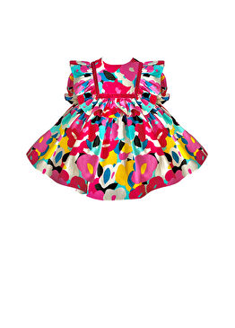 Çiçek Desenli Kısa Kollu Kız Çocuk Elbise