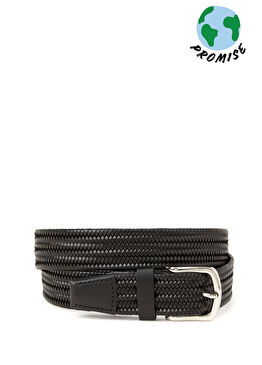 Siyah Örgü Dokulu Erkek Deri Kemer