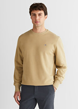 Bej Regular Fit Bisiklet Yaka Erkek Sweatshirt