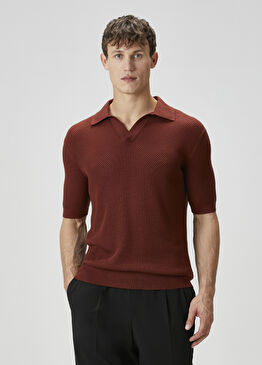 Kiremit Polo Yaka Kısa Kollu Triko