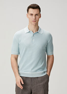 Açık Mavi Polo Yaka Kısa Kollu Triko