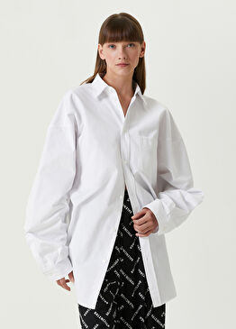 Oversized Beyaz Asimetrik Gömlek