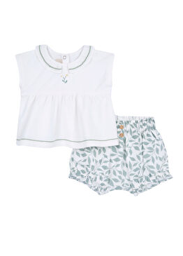Beyaz Kolsuz T-shirt Şort Kız Bebek 2'li Set