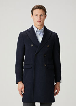 Lacivert Yün Kruvaze Palto