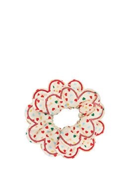 Heart Print Scalloped Scrunchie Kız Çocuk Lastik Toka
