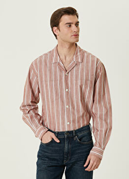 Açık Kahverengi Çizgi Desenli Gömlek