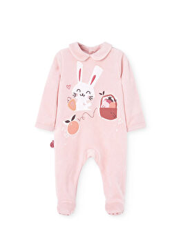 Pembe Tavşan Baskı Kız Bebek Tulum