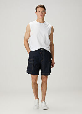 Summer Lovers Kontrast Dikişli Denim Kargo Bermuda