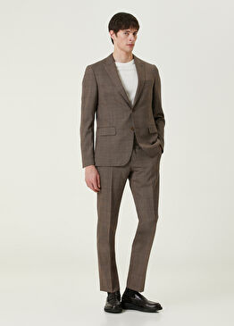 Vicenza Kahverengi Ekose Desenli Yün Takım Elbise