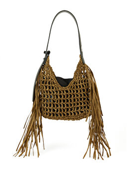 Püskül Detaylı Kadın Rafya Çanta