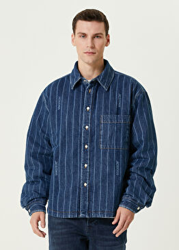 Boulanger Mavi Çizgili Denim Dış Gömlek