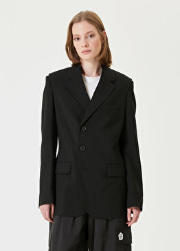 Oversized Siyah Kruvaze Yün Blazer