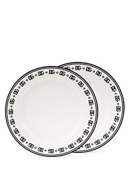 Siyah Beyaz 2li Porselen Yemek Tabağı Seti