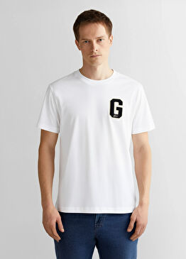 Krem Logolu Regular Fit Bisiklet Yaka Kısa Kollu Erkek T-Shirt