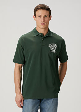 Yeşil Polo Yaka Logo Baskılı T-shirt