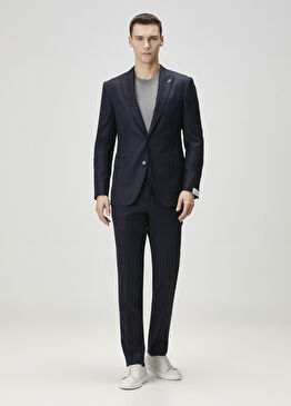 Lacivert Çizgili Yün Takım
