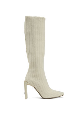 Ekru Çorap Formlu Yün Çizme