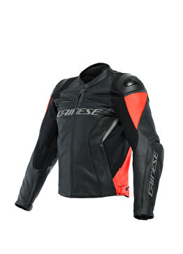  Racing 4 Black Fluo Red Erkek Deri Motosiklet Montu