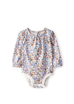 Çiçek Desenli Ekru Uzun Kollu Kız Çocuk Body