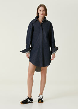Lacivert Mini Jean Gömlek Elbise