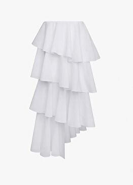 Beyaz Midi Spiral Etek