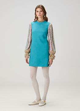 Mavi Payet İşlemeli Mini Yün Elbise