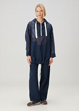 Lacivert Kapüşonlu Ceket