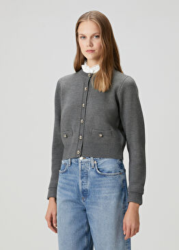 Gri Yaka Detaylı Hırka