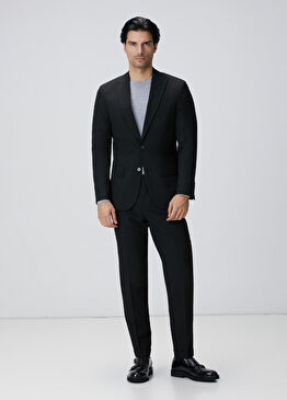 Slim Fit Siyah Çizgili Piklapel Yaka Takım Elbise