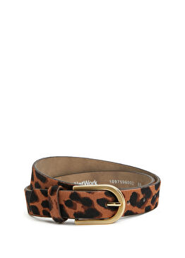 Leopar Desenli Kadın Deri Kemer