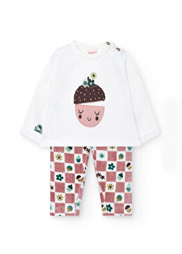  Çiçek Meyve Baskılı Uzun Kollu T-Shirt ve Tayt Kız Bebek 2'li Set