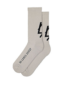 Kırık Beyaz Logo Jakarlı Erkek Çorap