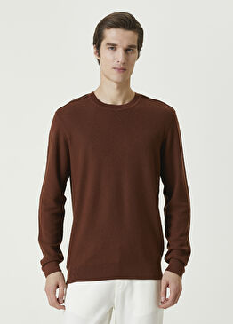 Kahverengi Omuzları Garni Detaylı Yün Kazak