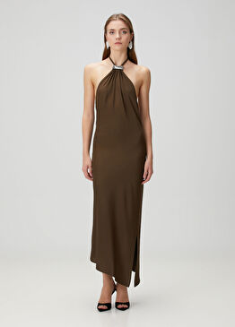 Kahve Haki Midi Abiye Elbise