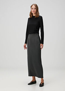 Koyu Gri Midi Etek
